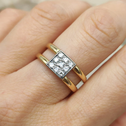Vintage Heavy Double banded Swedish ring with .45 Diamonds in 18 Carat Gold