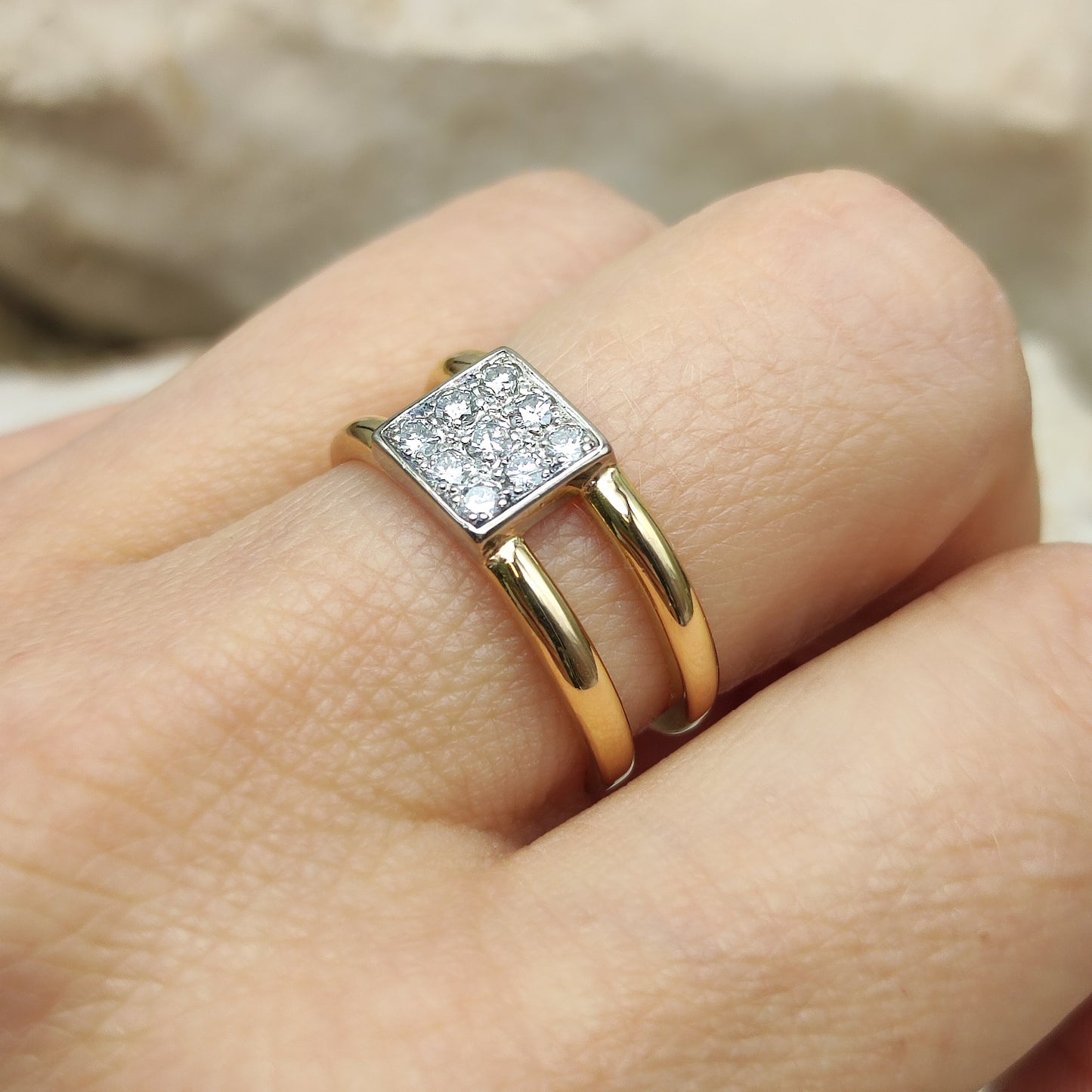 Vintage Heavy Double banded Swedish ring with .45 Diamonds in 18 Carat Gold
