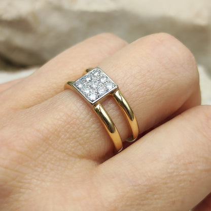 Vintage Heavy Double banded Swedish ring with .45 Diamonds in 18 Carat Gold