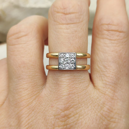 Vintage Heavy Double banded Swedish ring with .45 Diamonds in 18 Carat Gold