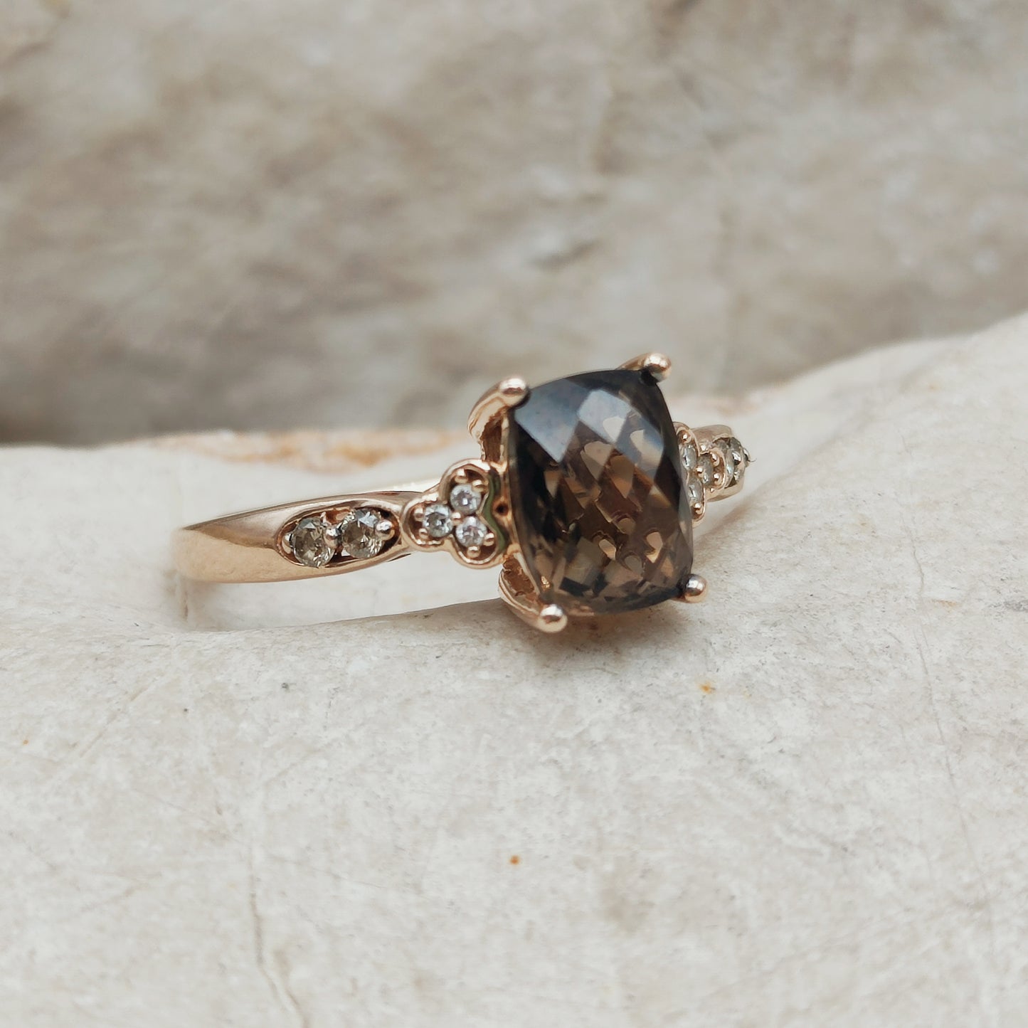 Le Vian Ring with Smoky Quartz and Diamond in 14 Carat Rose Gold