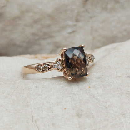 Le Vian Ring with Smoky Quartz and Diamond in 14 Carat Rose Gold