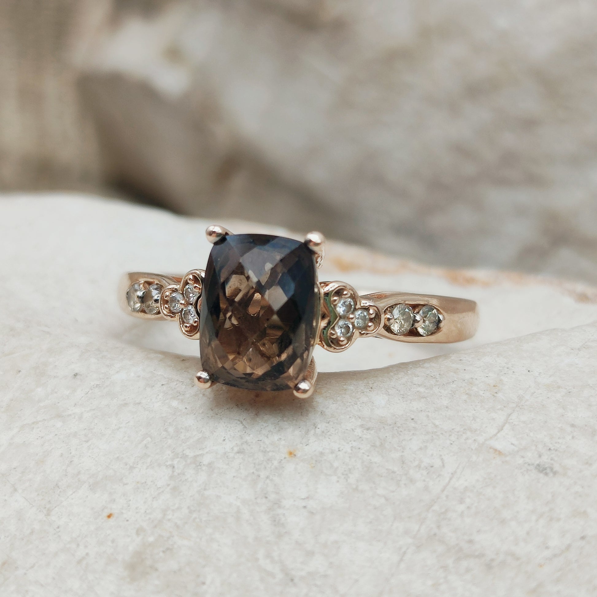 Roségouden ring met smoky quartz