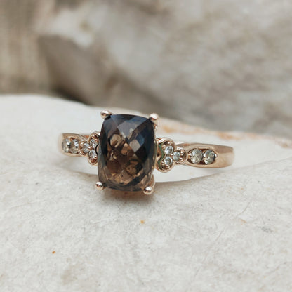 Roségouden ring met smoky quartz