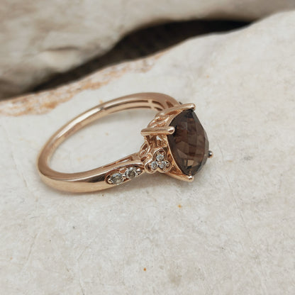 Le Vian Ring with Smoky Quartz and Diamond in 14 Carat Rose Gold