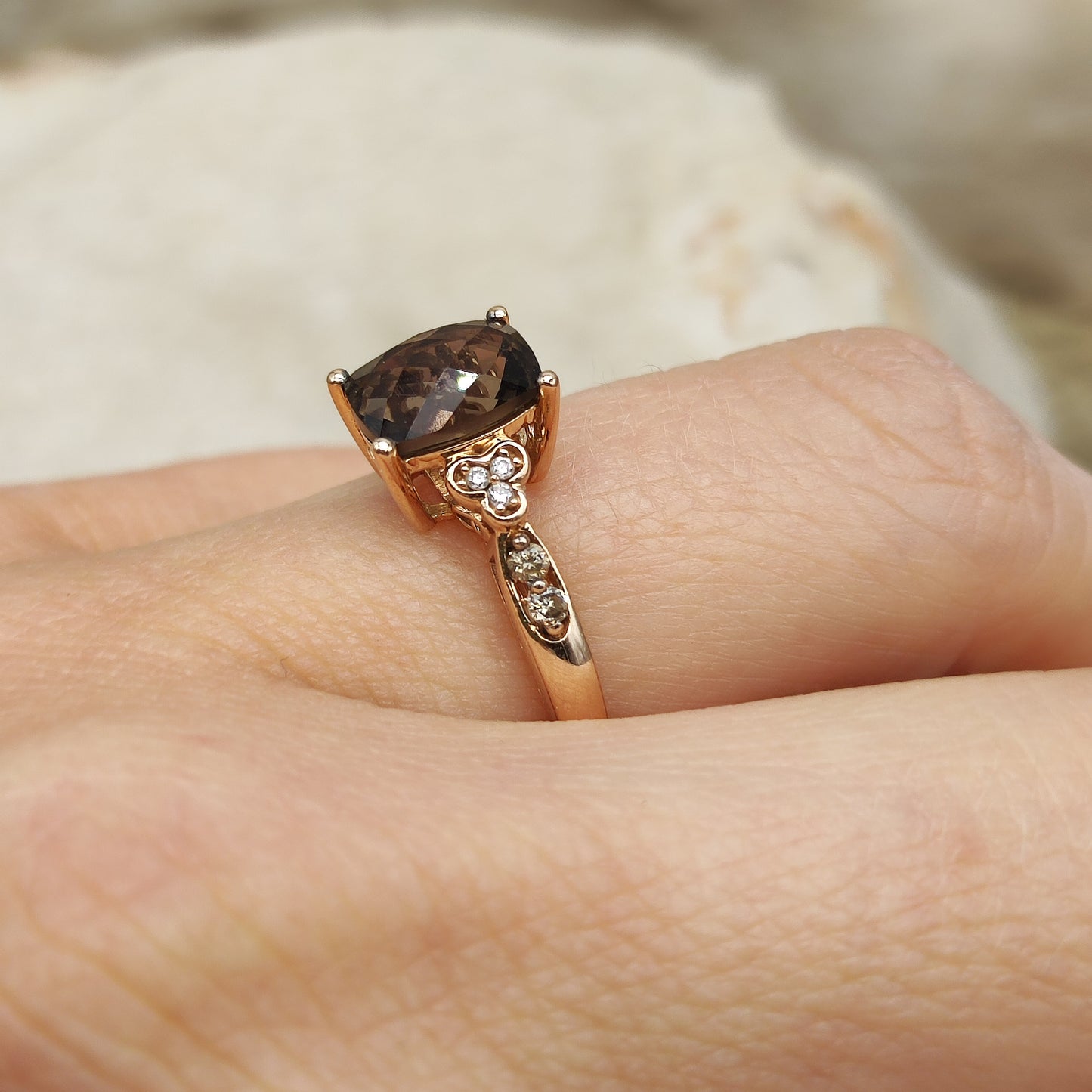 Le Vian Ring with Smoky Quartz and Diamond in 14 Carat Rose Gold