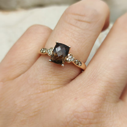 Le Vian Ring with Smoky Quartz and Diamond in 14 Carat Rose Gold
