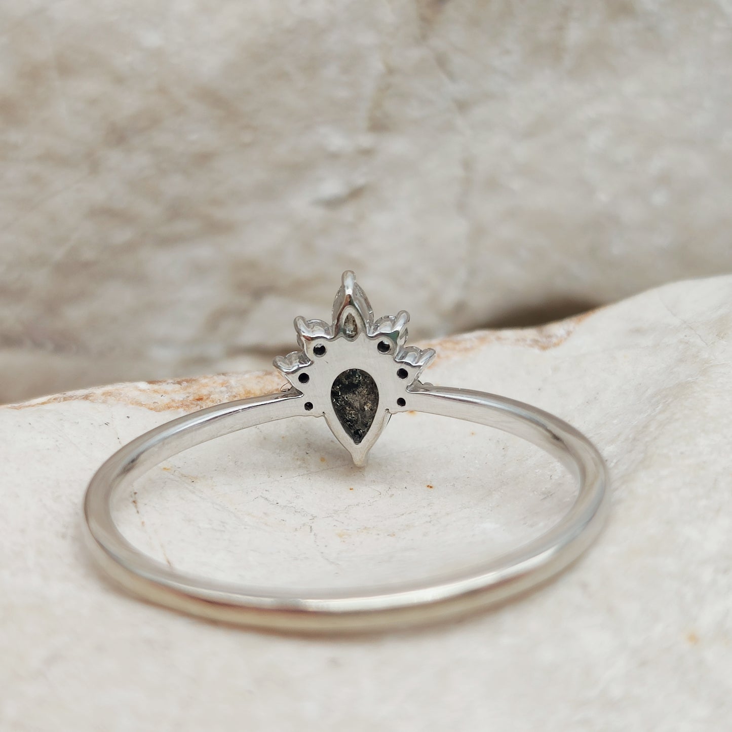 Modern 18 Karat white gold ring with Salt and Pepper diamond