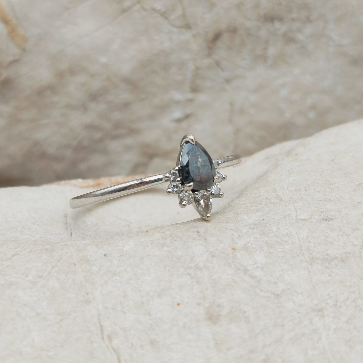 Modern 18 Karat white gold ring with Salt and Pepper diamond