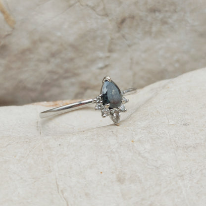 Modern 18 Karat white gold ring with Salt and Pepper diamond