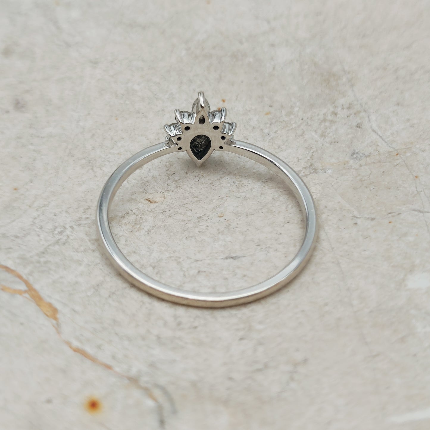 Modern 18 Karat white gold ring with Salt and Pepper diamond