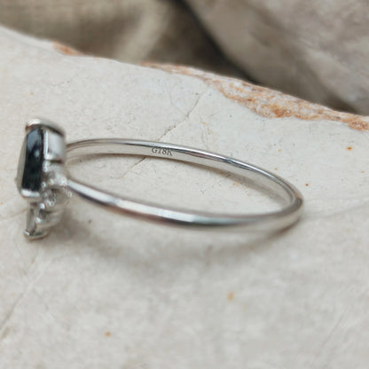 Modern 18 Karat white gold ring with Salt and Pepper diamond