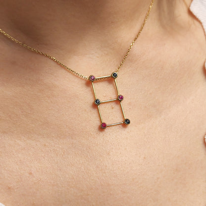 Vintage French Necklace with Rubies and Sapphires in 18 Carat Gold