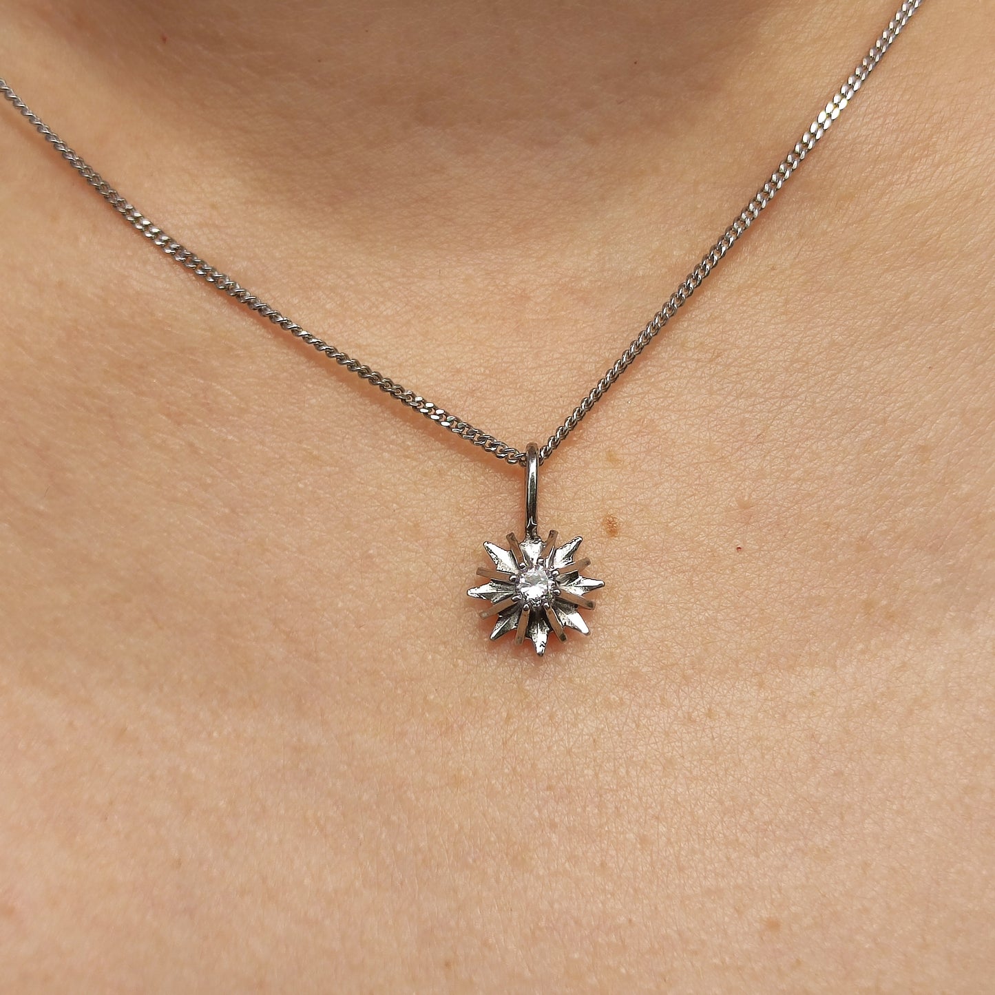 Vintage Diamond Starburst Pendant in 14 Carat White Gold
