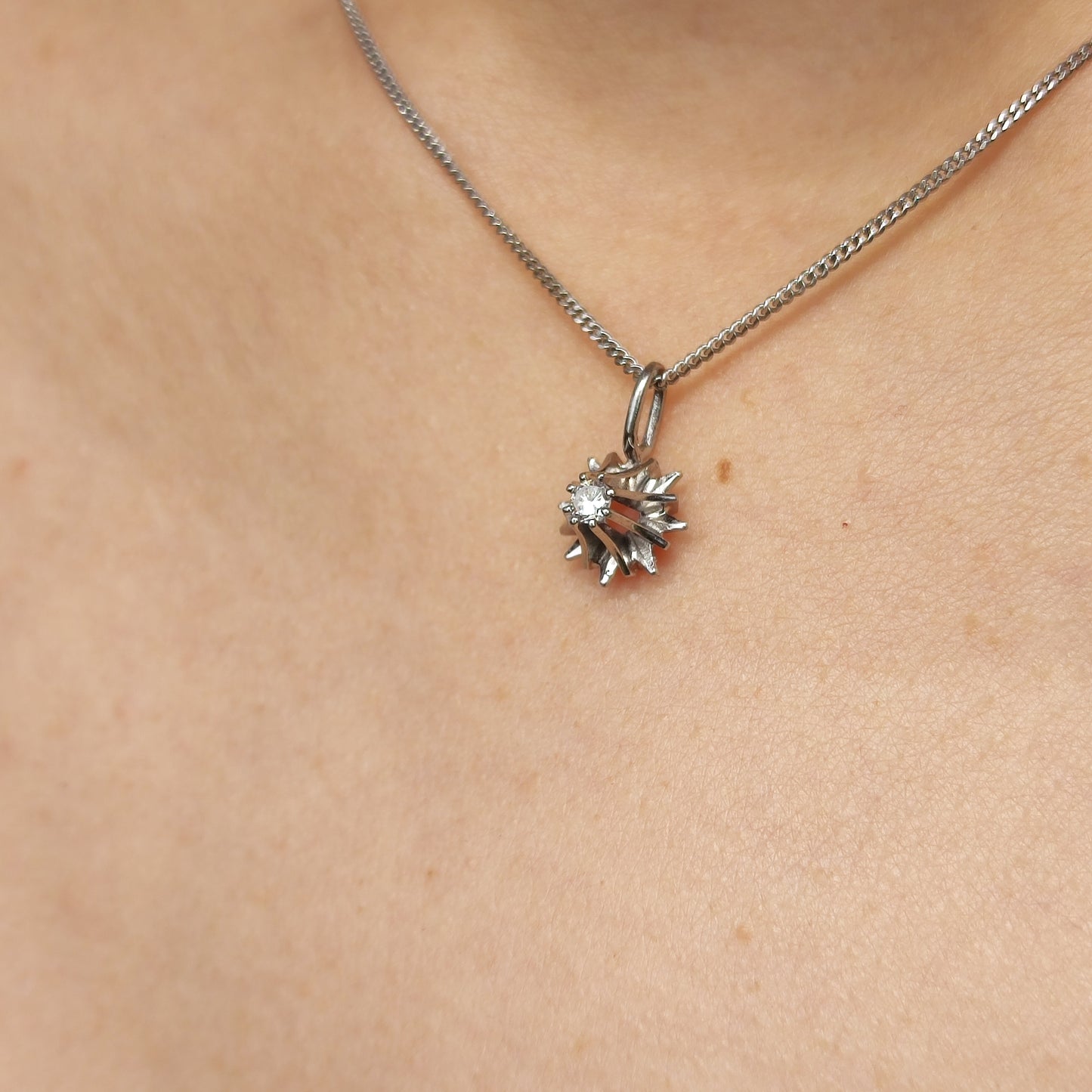 Vintage Diamond Starburst Pendant in 14 Carat White Gold