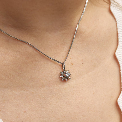 Vintage Diamond Starburst Pendant in 14 Carat White Gold