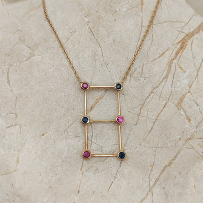 Vintage French Necklace with Rubies and Sapphires in 18 Carat Gold