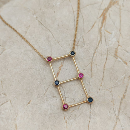 Vintage French Necklace with Rubies and Sapphires in 18 Carat Gold