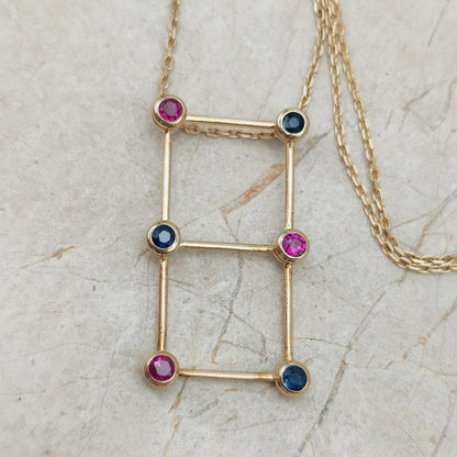 Vintage French Necklace with Rubies and Sapphires in 18 Carat Gold
