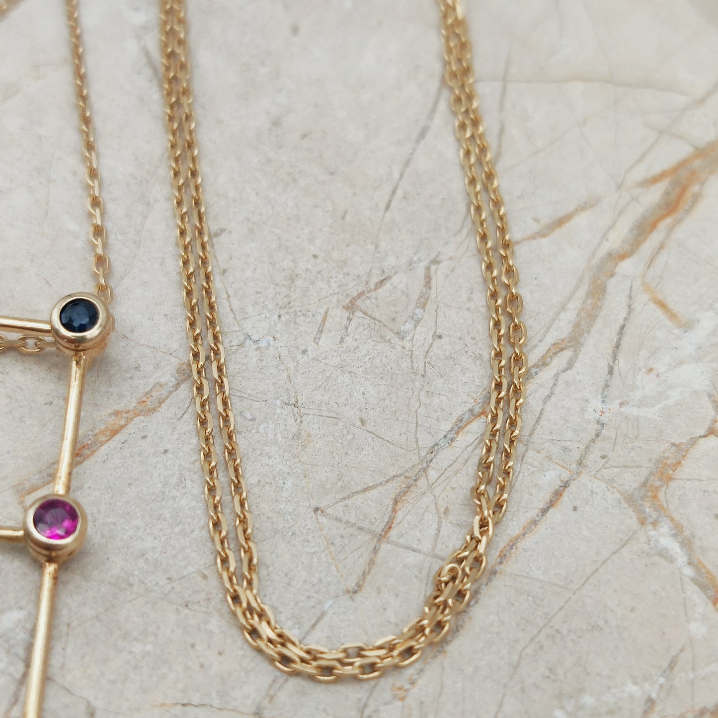 Vintage French Necklace with Rubies and Sapphires in 18 Carat Gold