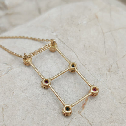 Vintage French Necklace with Rubies and Sapphires in 18 Carat Gold