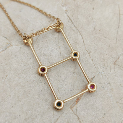Vintage French Necklace with Rubies and Sapphires in 18 Carat Gold