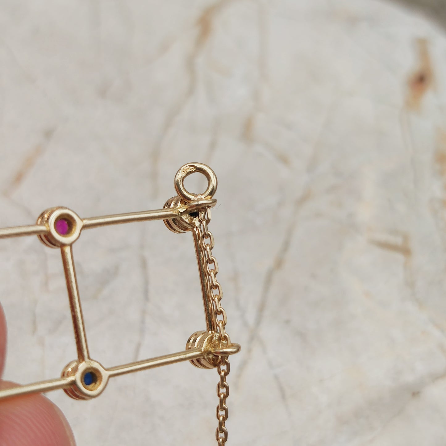 Vintage French Necklace with Rubies and Sapphires in 18 Carat Gold