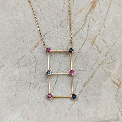 Vintage French Necklace with Rubies and Sapphires in 18 Carat Gold