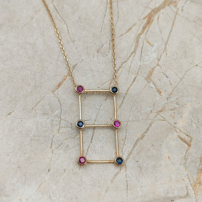 Vintage French Necklace with Rubies and Sapphires in 18 Carat Gold