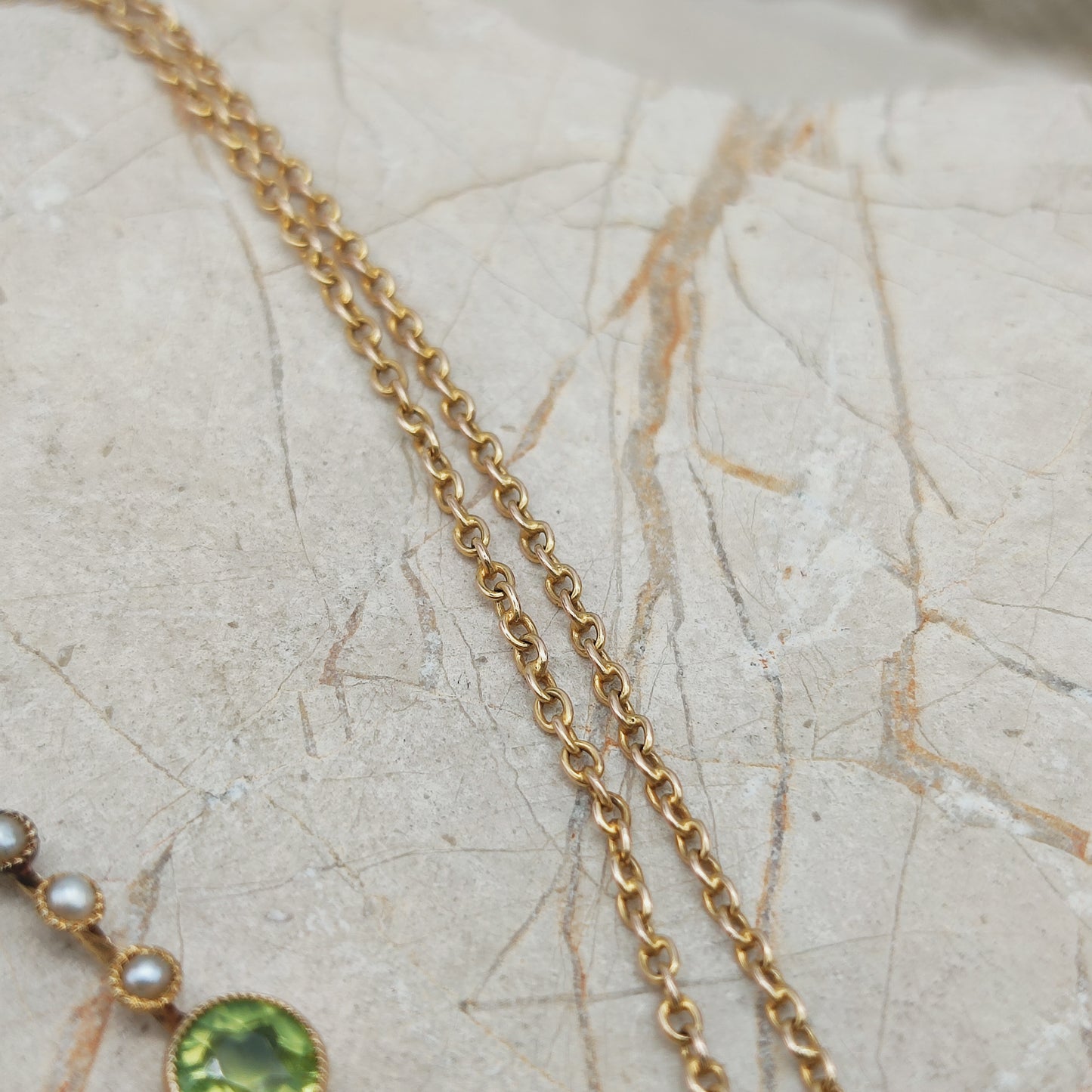 Antique Victorian Lavalier Necklace with Peridot, Topaz and Seed Pearls in 14 & 15 Carat gold