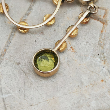 Antique Victorian Lavalier Necklace with Peridot, Topaz and Seed Pearls in 14 & 15 Carat gold