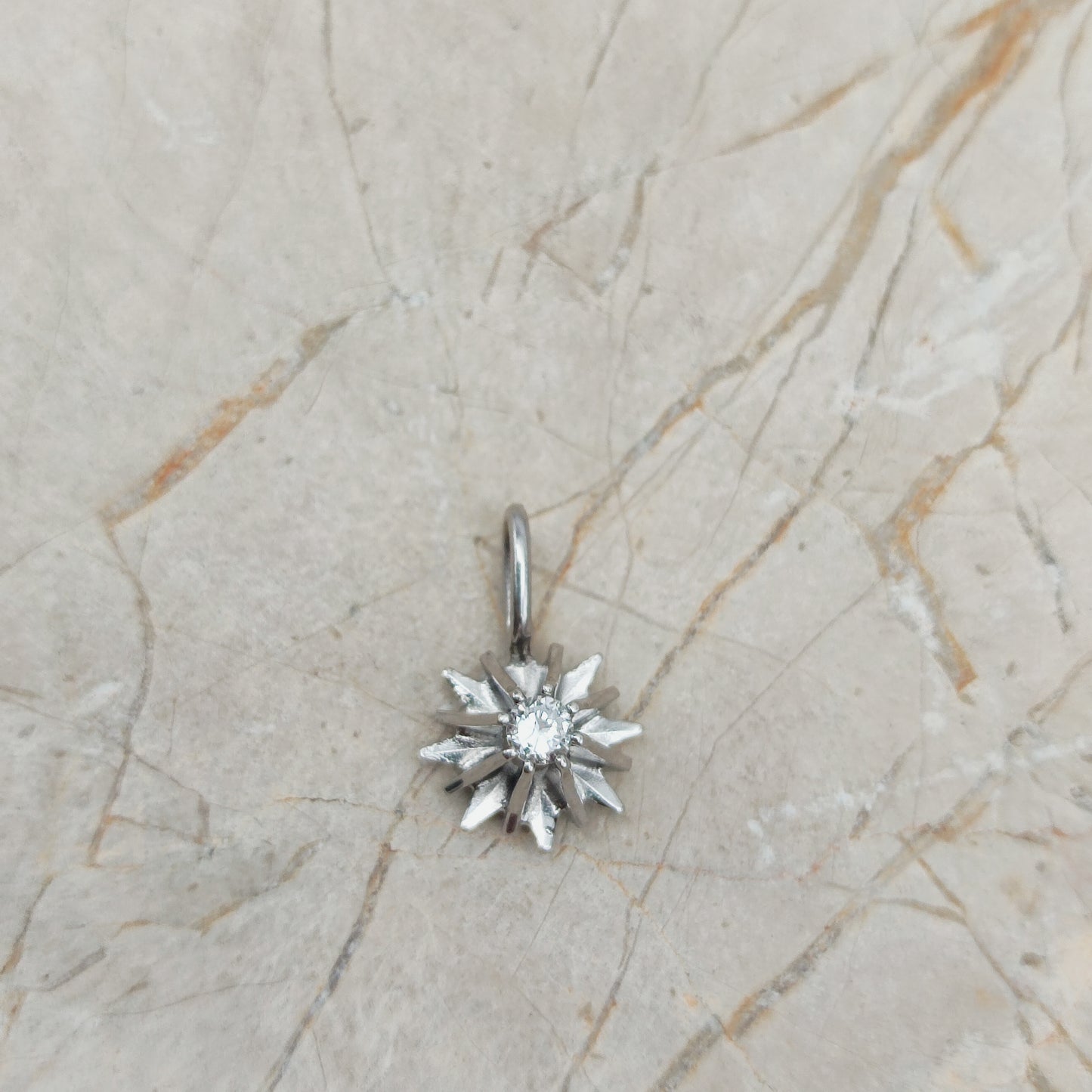 Vintage Diamond Starburst Pendant in 14 Carat White Gold