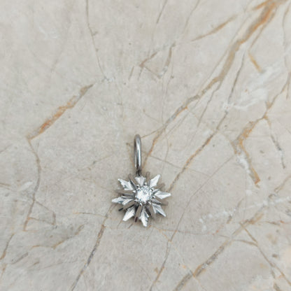 Vintage Diamond Starburst Pendant in 14 Carat White Gold