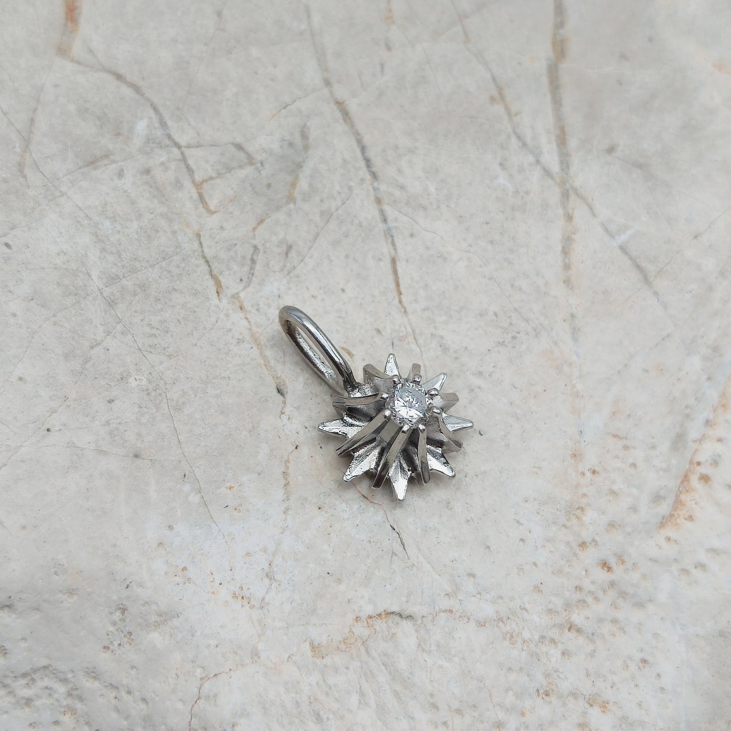 Vintage Diamond Starburst Pendant in 14 Carat White Gold