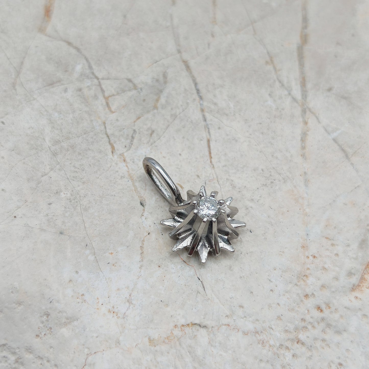 Vintage Diamond Starburst Pendant in 14 Carat White Gold