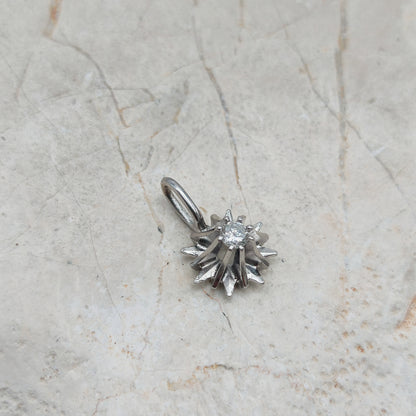 Vintage Diamond Starburst Pendant in 14 Carat White Gold