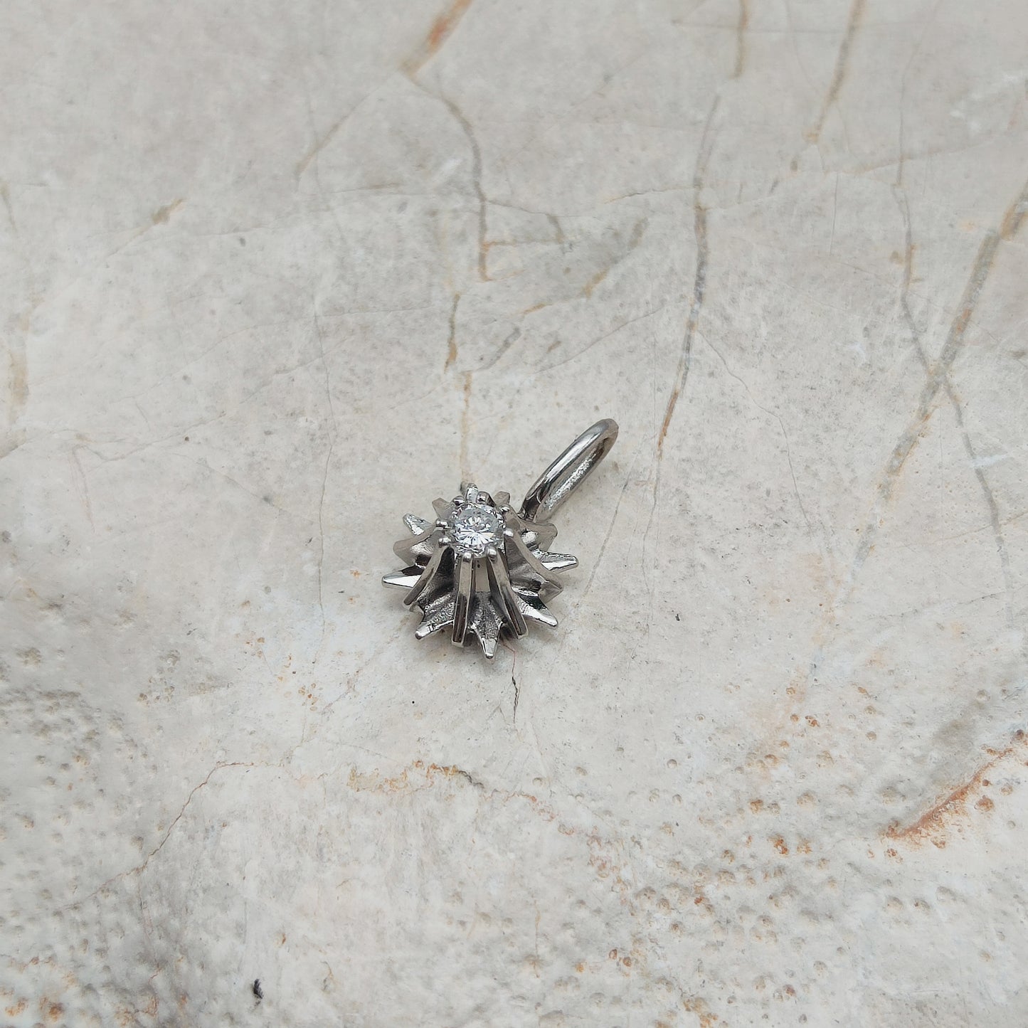 Vintage Diamond Starburst Pendant in 14 Carat White Gold