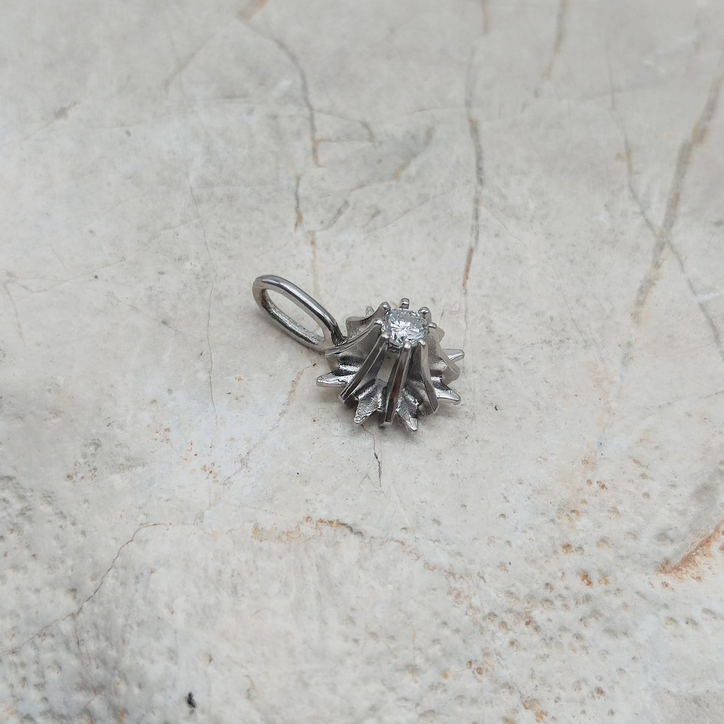 Vintage Diamond Starburst Pendant in 14 Carat White Gold