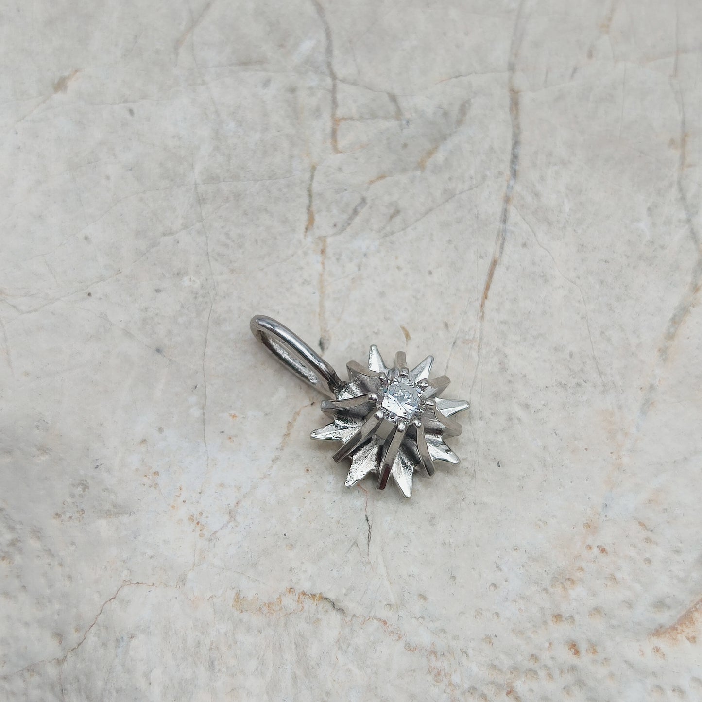 Vintage Diamond Starburst Pendant in 14 Carat White Gold