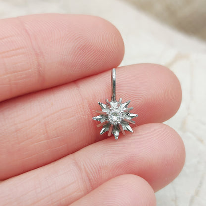Vintage Diamond Starburst Pendant in 14 Carat White Gold