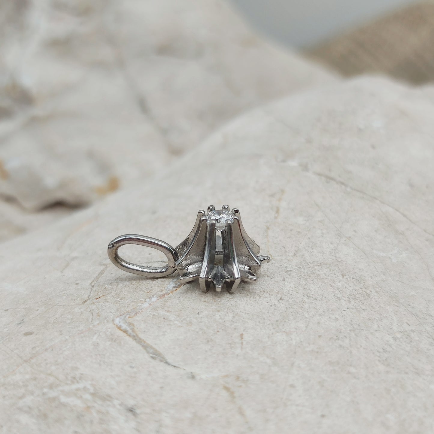 Vintage Diamond Starburst Pendant in 14 Carat White Gold