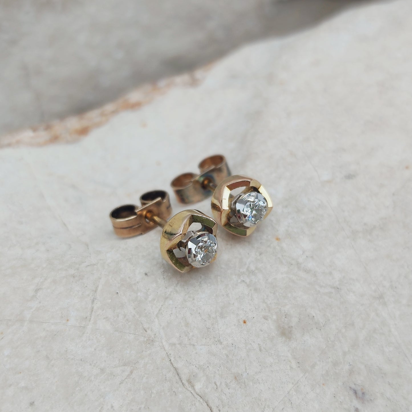 Vintage Diamond Earrings in 9 Carat Gold, London 1980