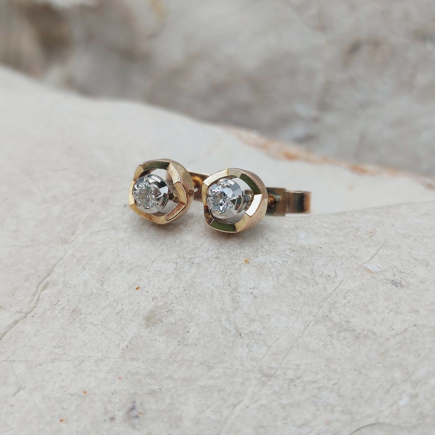 Vintage Diamond Earrings in 9 Carat Gold, London 1980