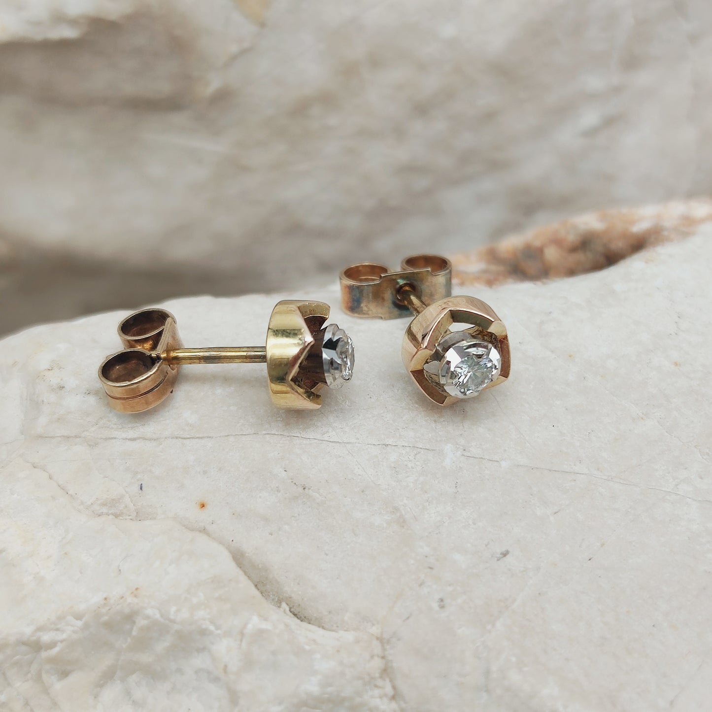 Vintage Diamond Earrings in 9 Carat Gold, London 1980