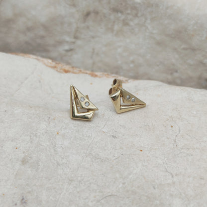 Vintage 14 Carat gold Earrings with 2 small Diamonds