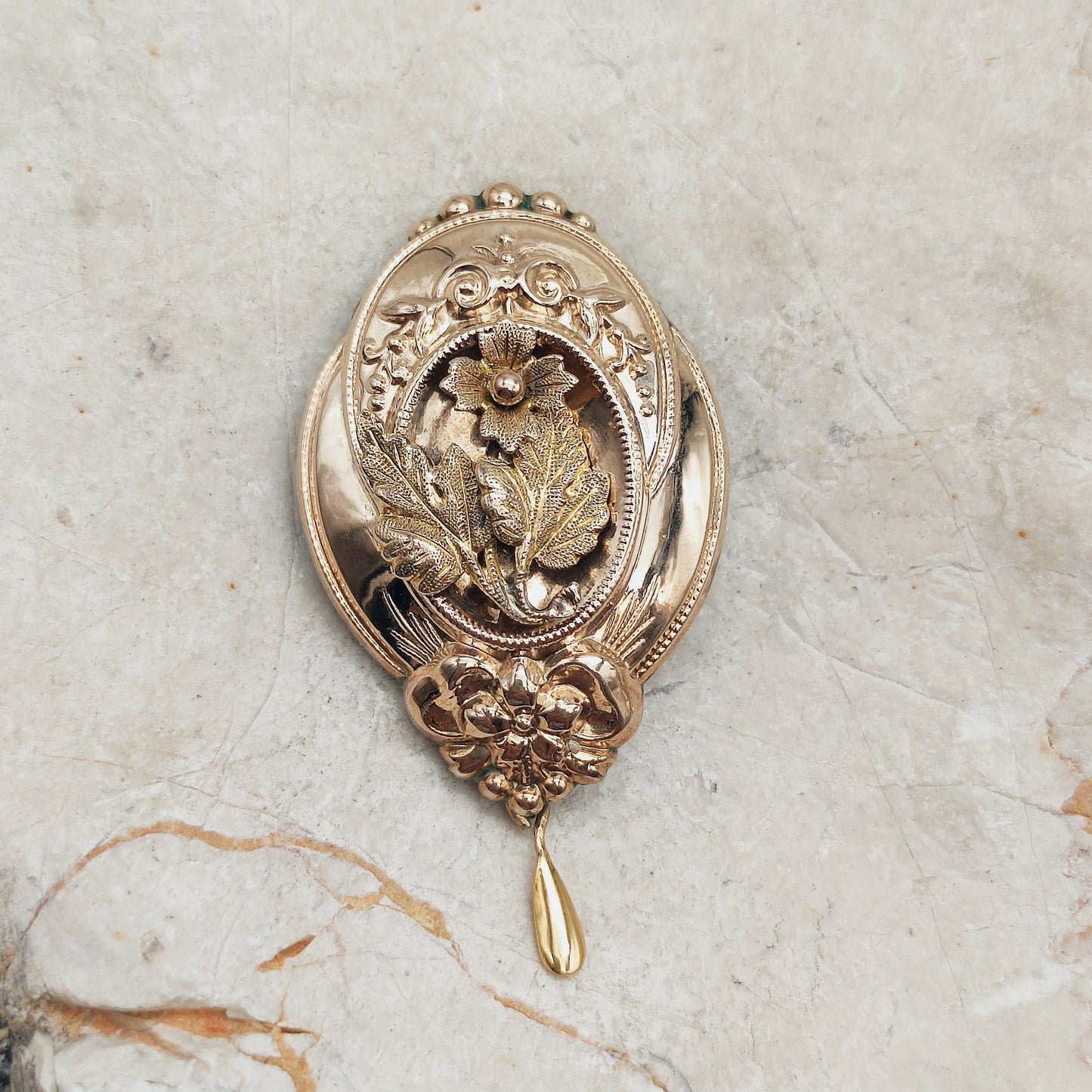 Antique Victorian Silver Brooch with Gold Overlay
