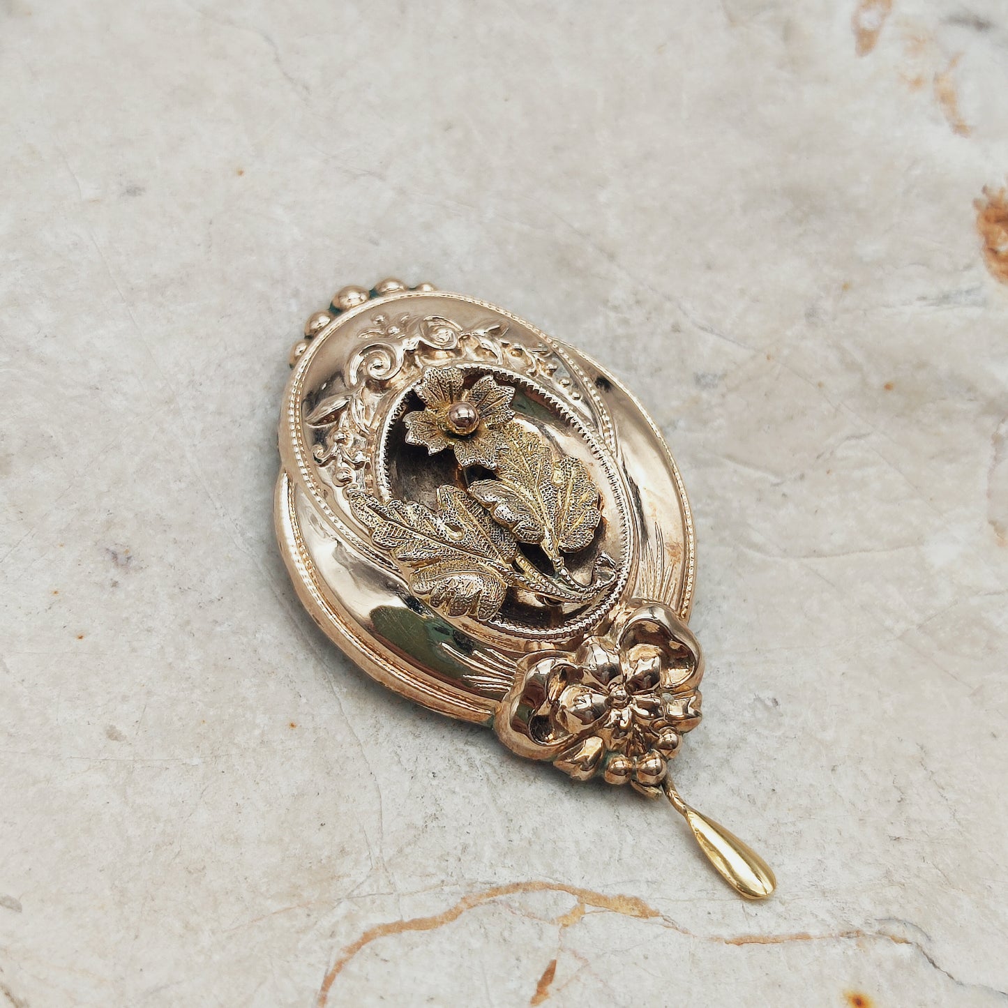 Antique Victorian Silver Brooch with Gold Overlay