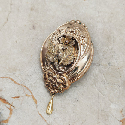 Antique Victorian Silver Brooch with Gold Overlay