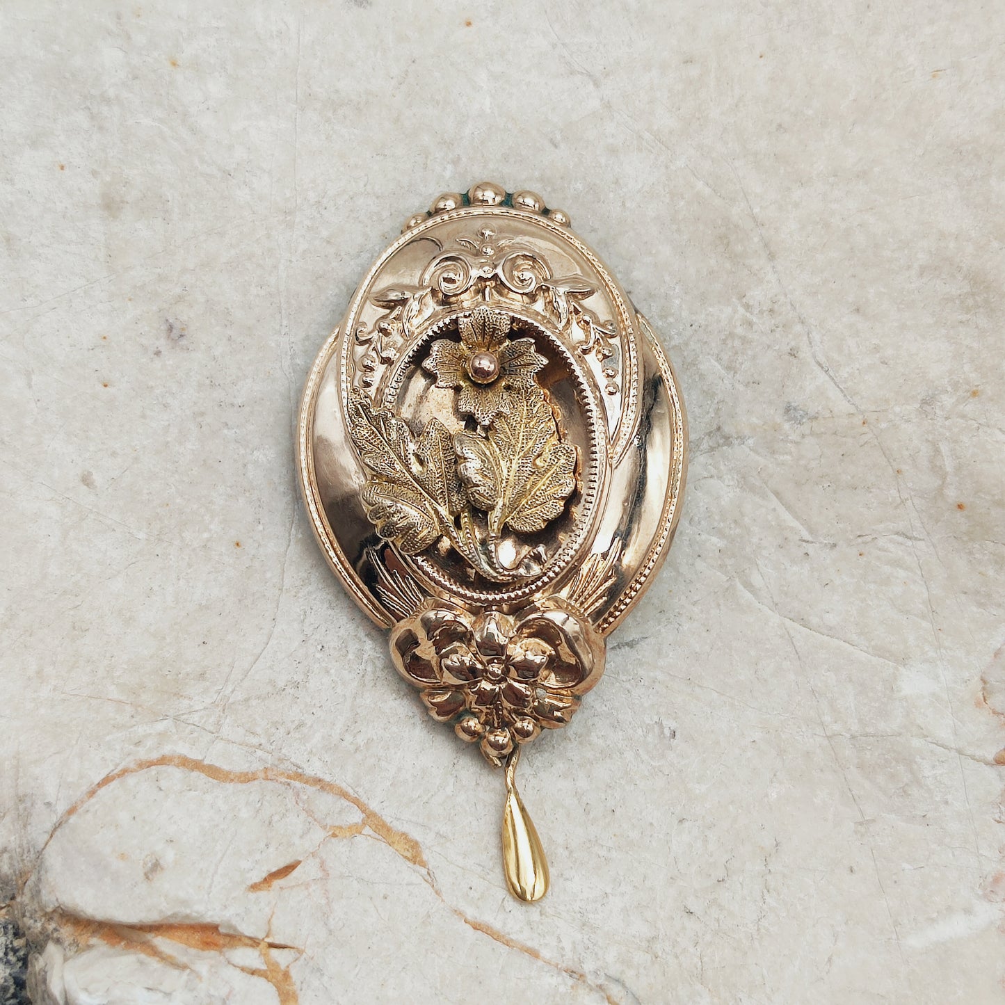 Antique Victorian Silver Brooch with Gold Overlay