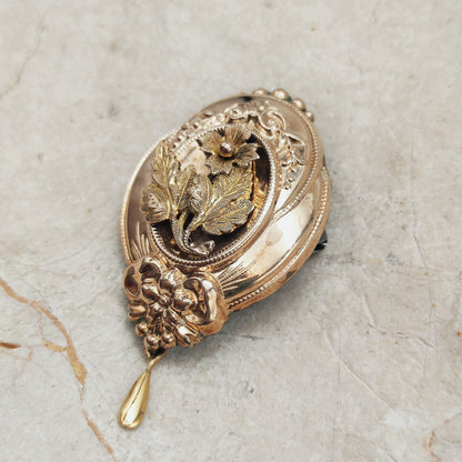Antique Victorian Silver Brooch with Gold Overlay